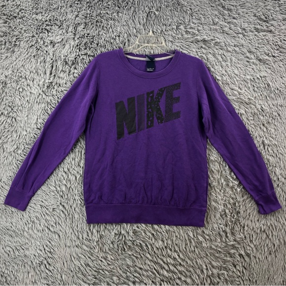 Nike Sweatshirt Womens Large Spellout Purple Black Lightweight - Picture 1 of 9